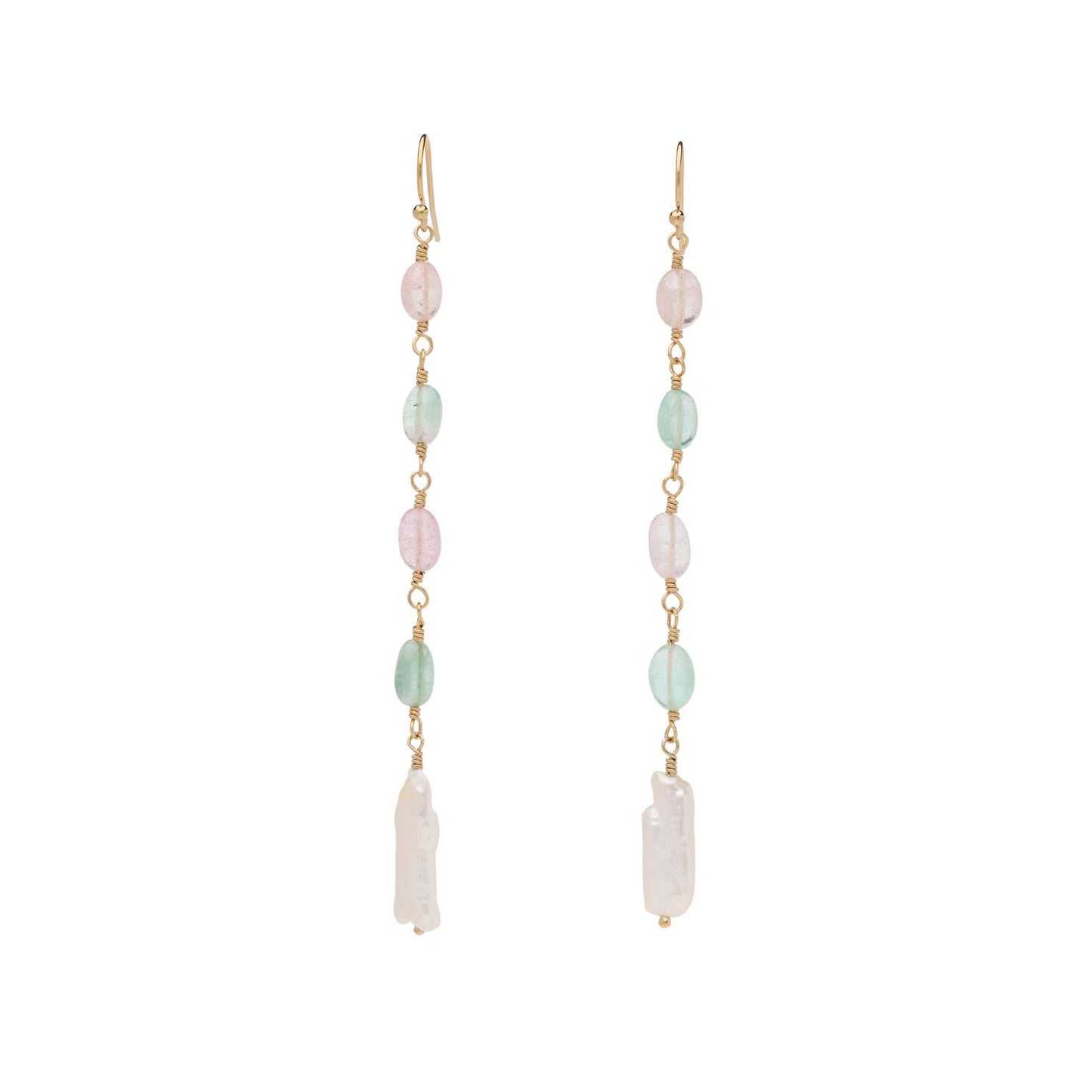 Pastel Tourmaline and Biwa Pearl Earrings
