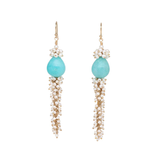 Amazonite and Pearl Cascade Luxe Earrings
