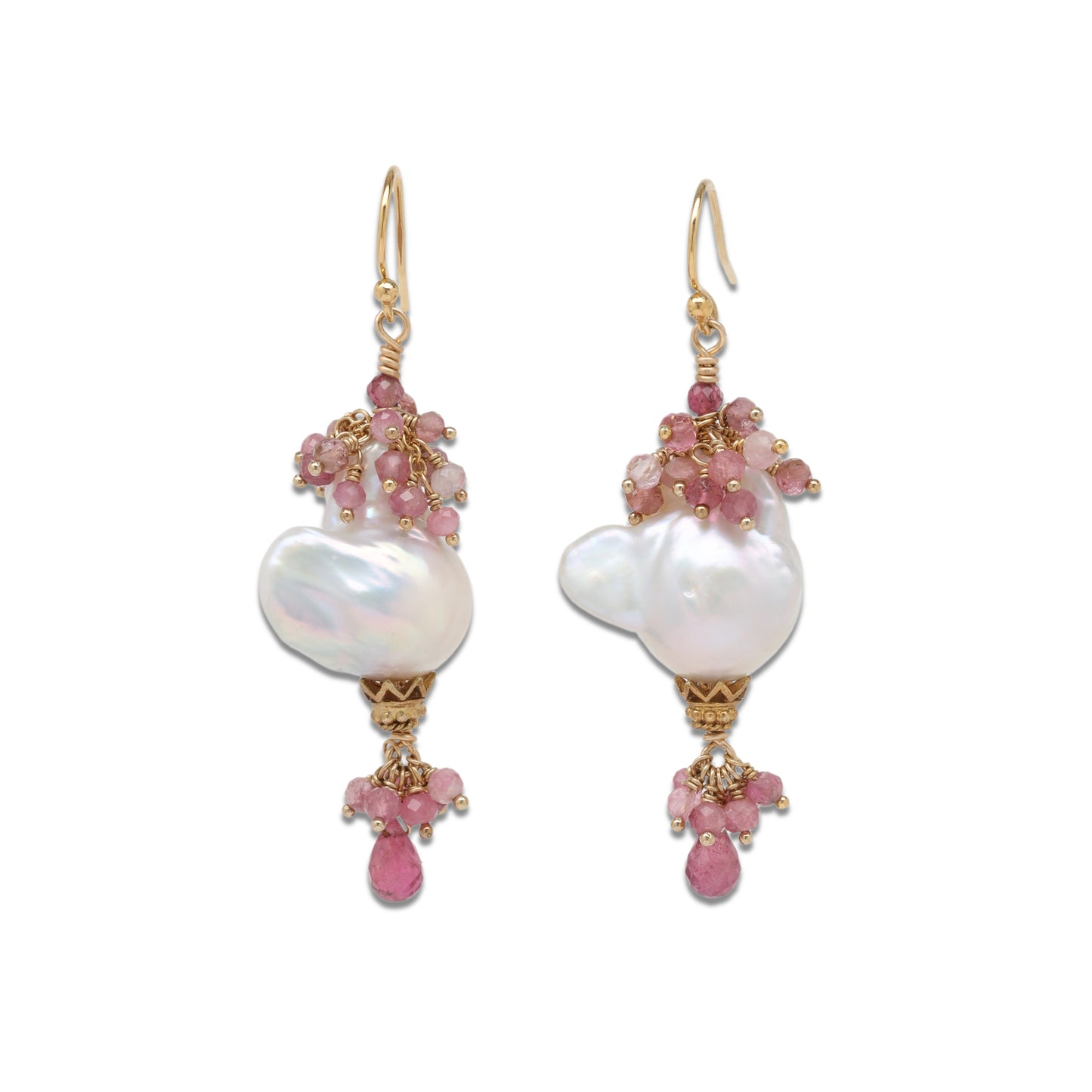 Pink Sapphire and Baroque Pearl Drop Earrings