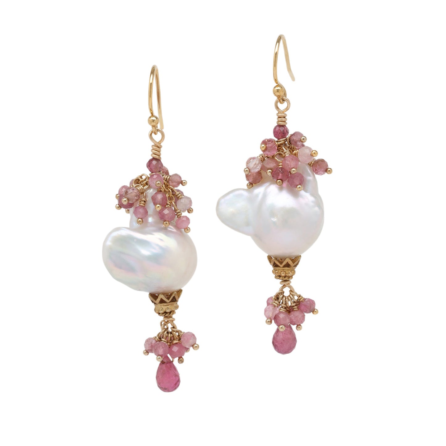 Pink Sapphire and Baroque Pearl Drop Earrings