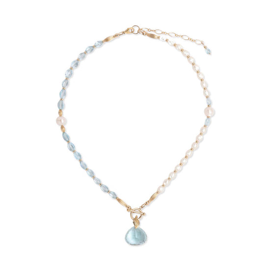 Blue Topaz and Pearl Split Decision Necklace