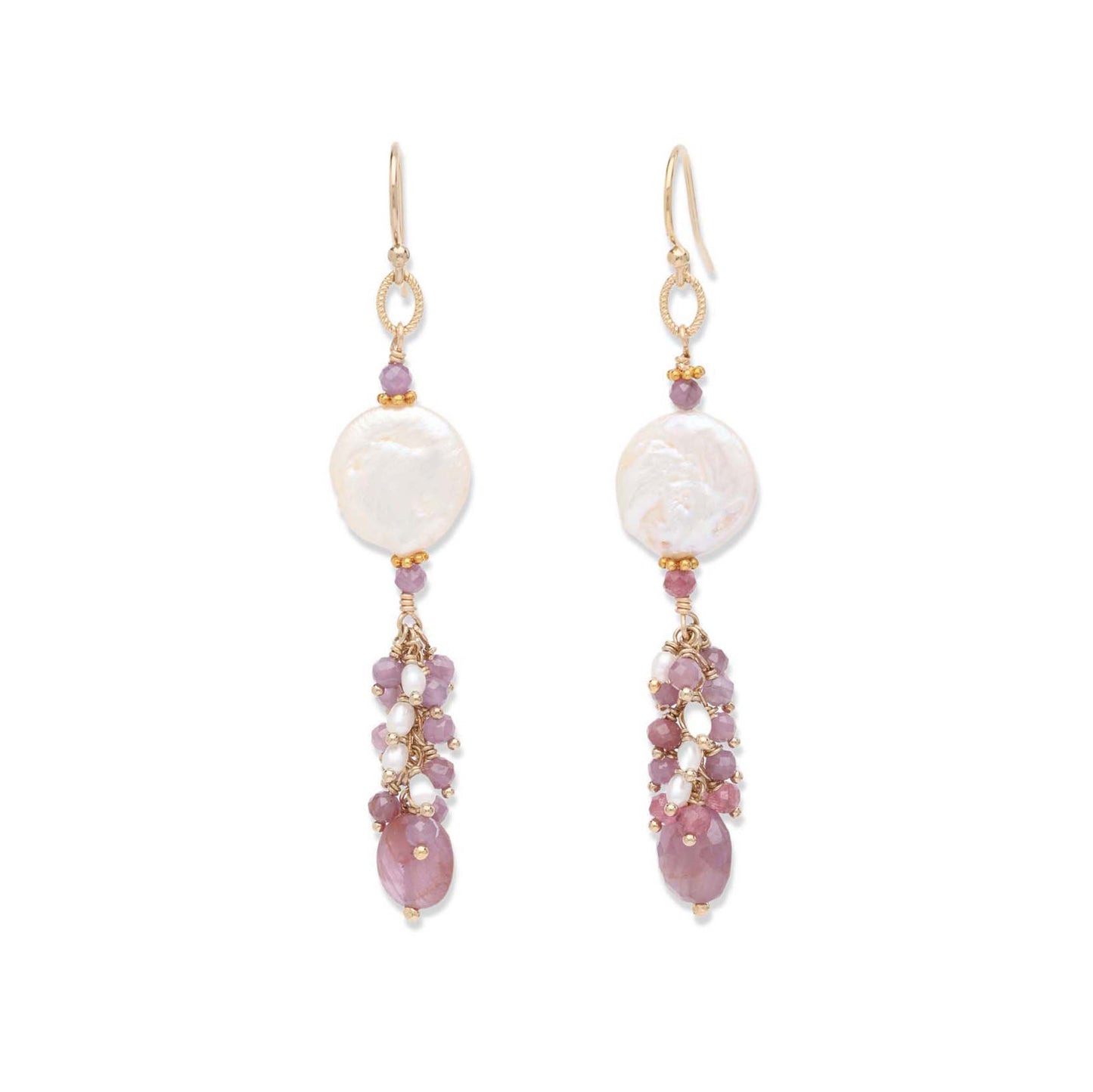 Coin Pearl and Pink Sapphire Earrings