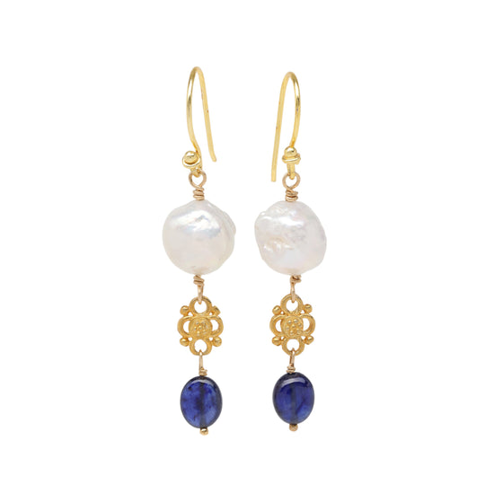 Blue Sapphire and Edison Pearl Drop Earrings