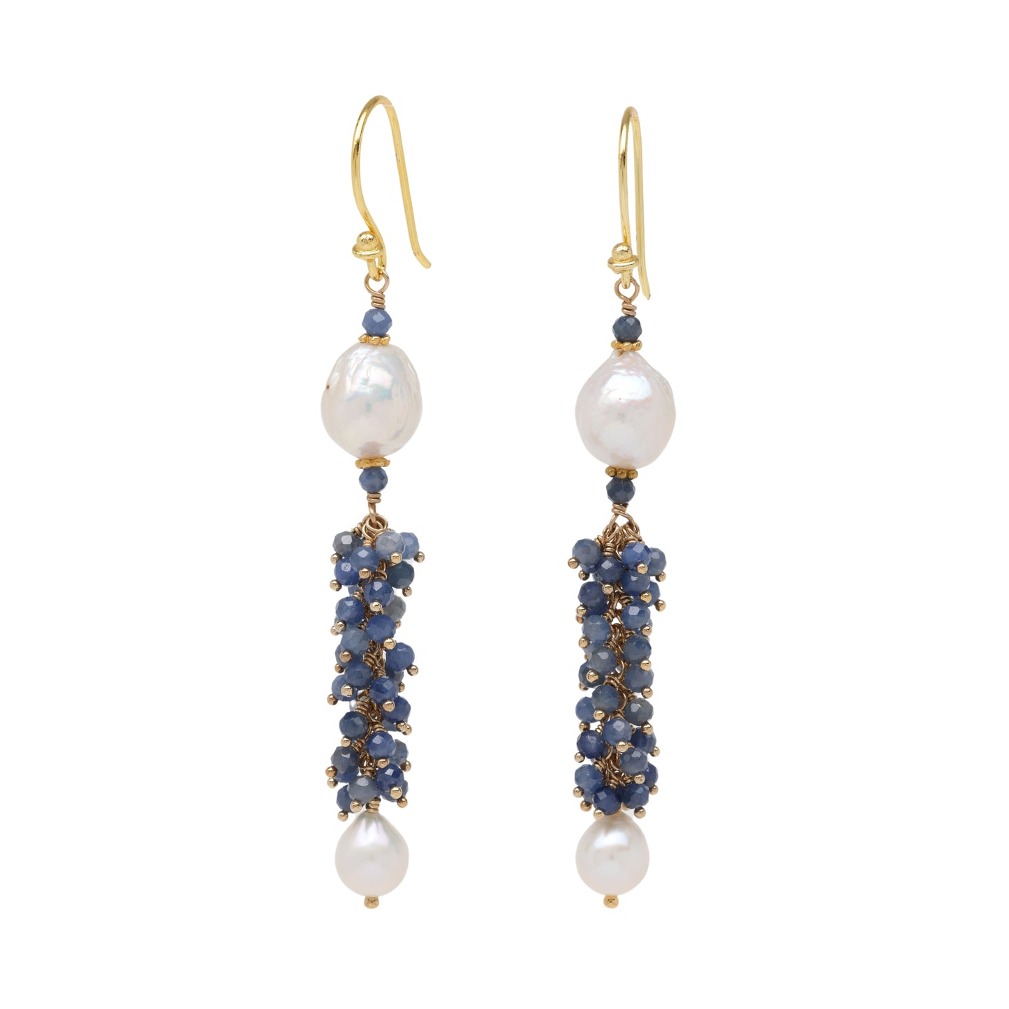 Edison Pearl and Blue Sapphire Waterfall Earrings