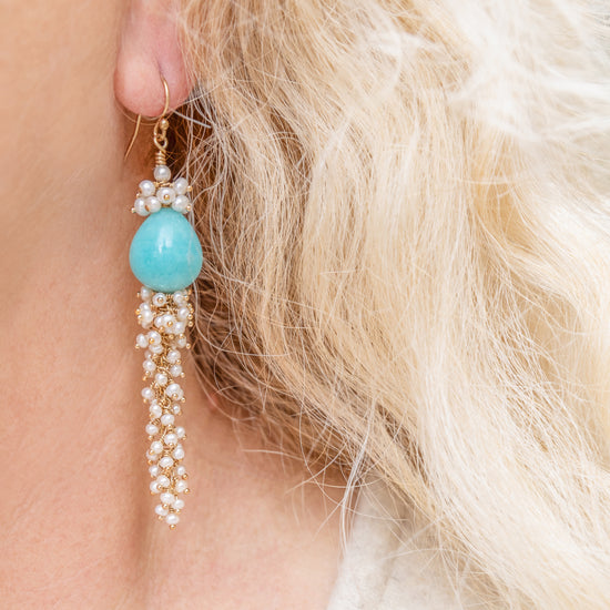 Amazonite and Pearl Cascade Luxe Earrings