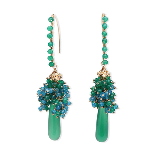 Green Onyx and Blue Apatite Waterfall Luxe Earrings
