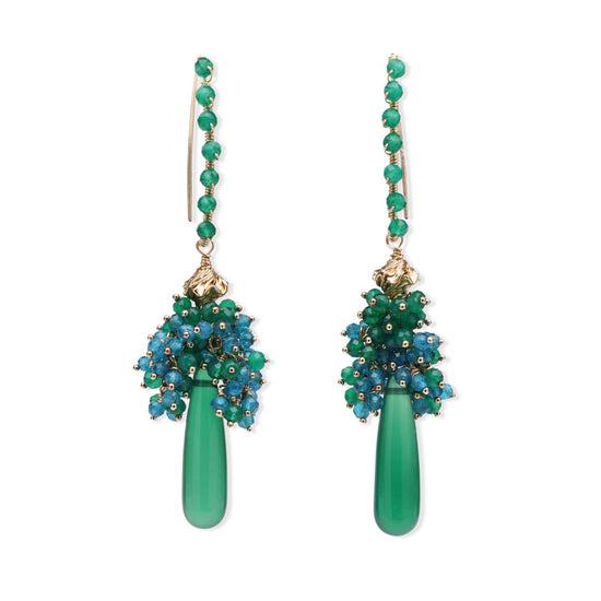 Green Onyx and Blue Apatite Waterfall Luxe Earrings