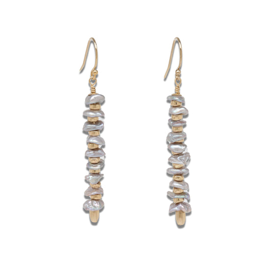 Grey Keishi Pearl and Gold Drop Earrings
