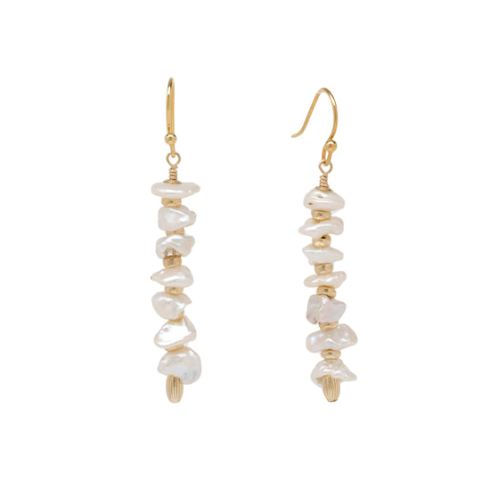 White Keishi Pearl and Gold Drop Earrings