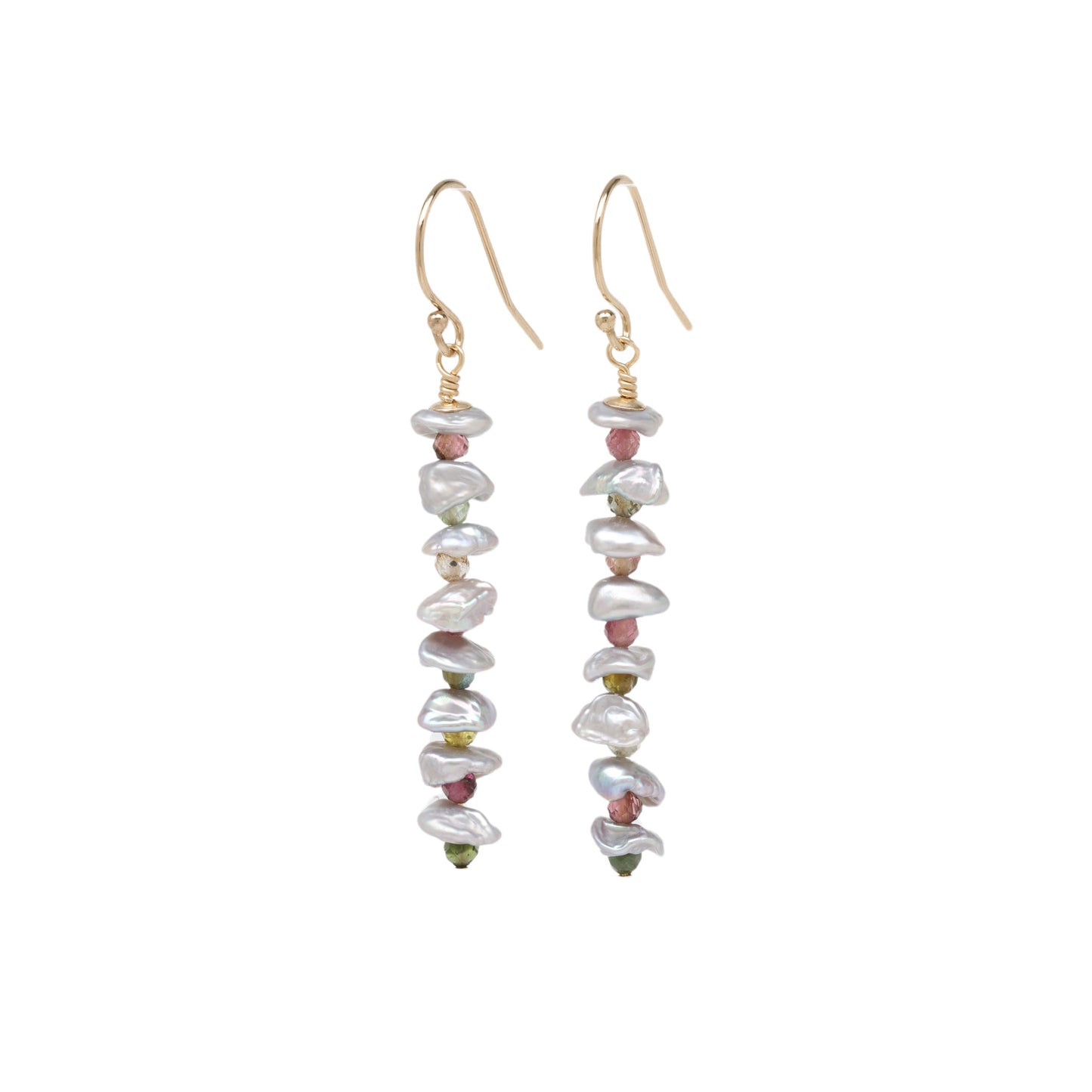 Grey Keishi Pearl and Tourmaline Drop Earrings