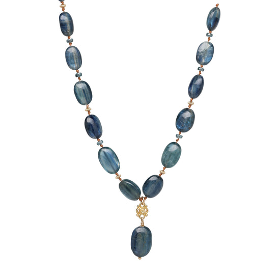 Smooth Kyanite and Gold Necklace