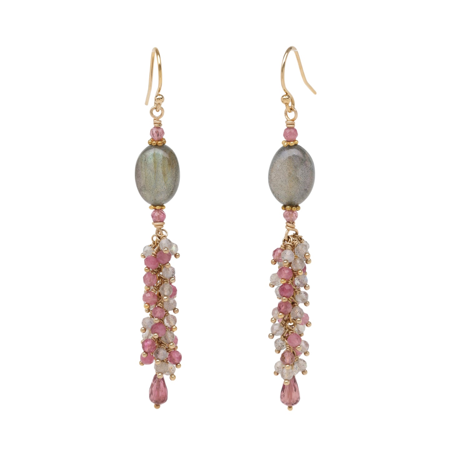 Pink Tourmaline and Labradorite Waterfall Earrings
