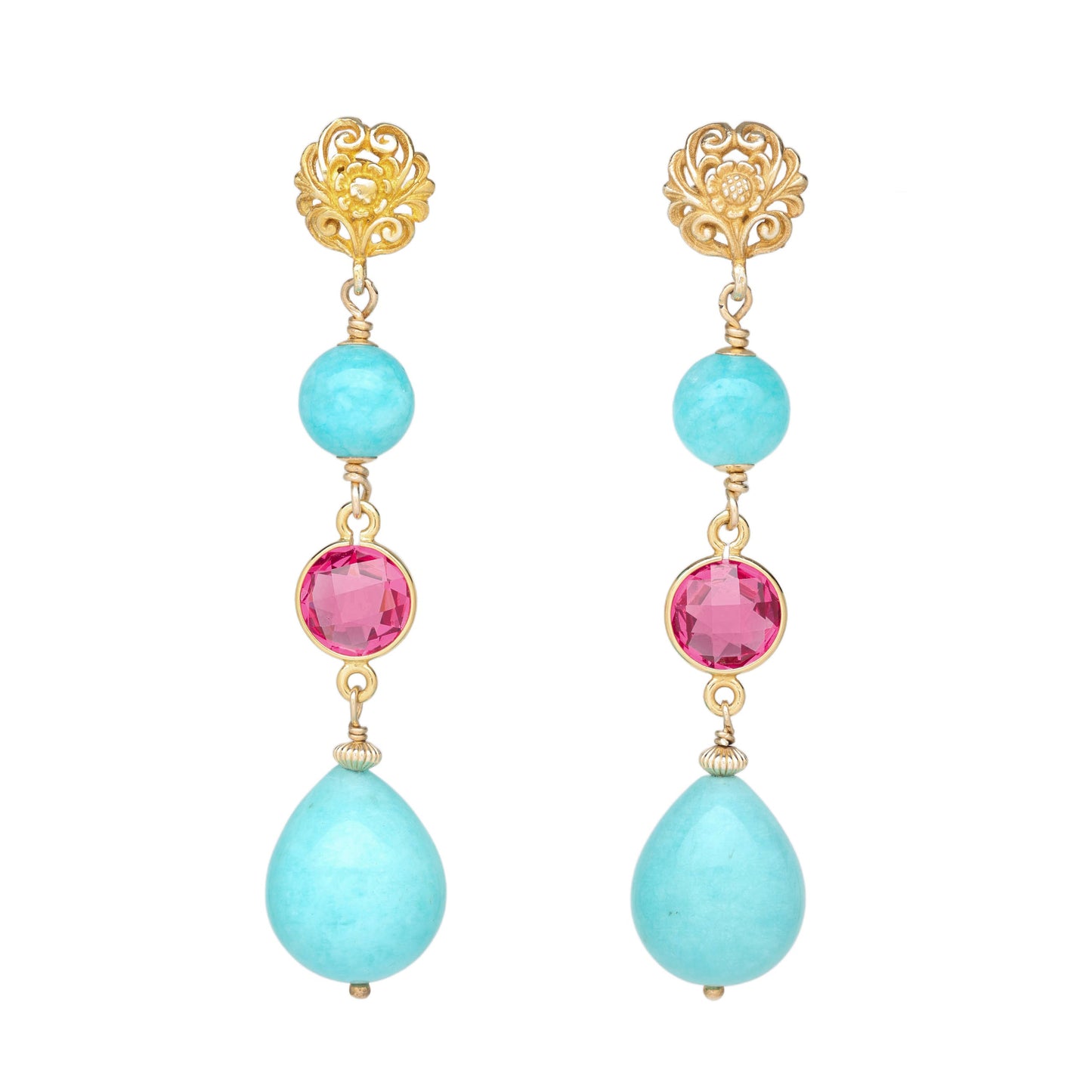 Amazonite and Pink Tourmaline Earrings