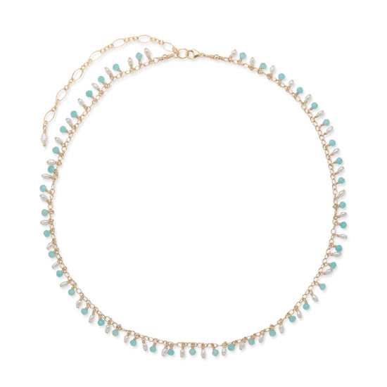 Amazonite and Pearl Drops Necklace