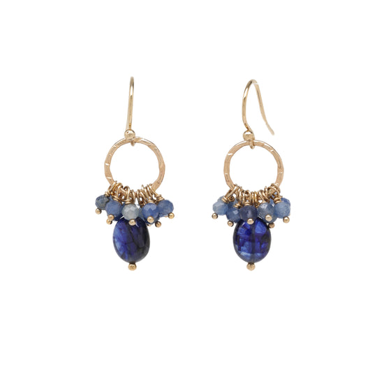 Blue Sapphire Circle Drop Earrings