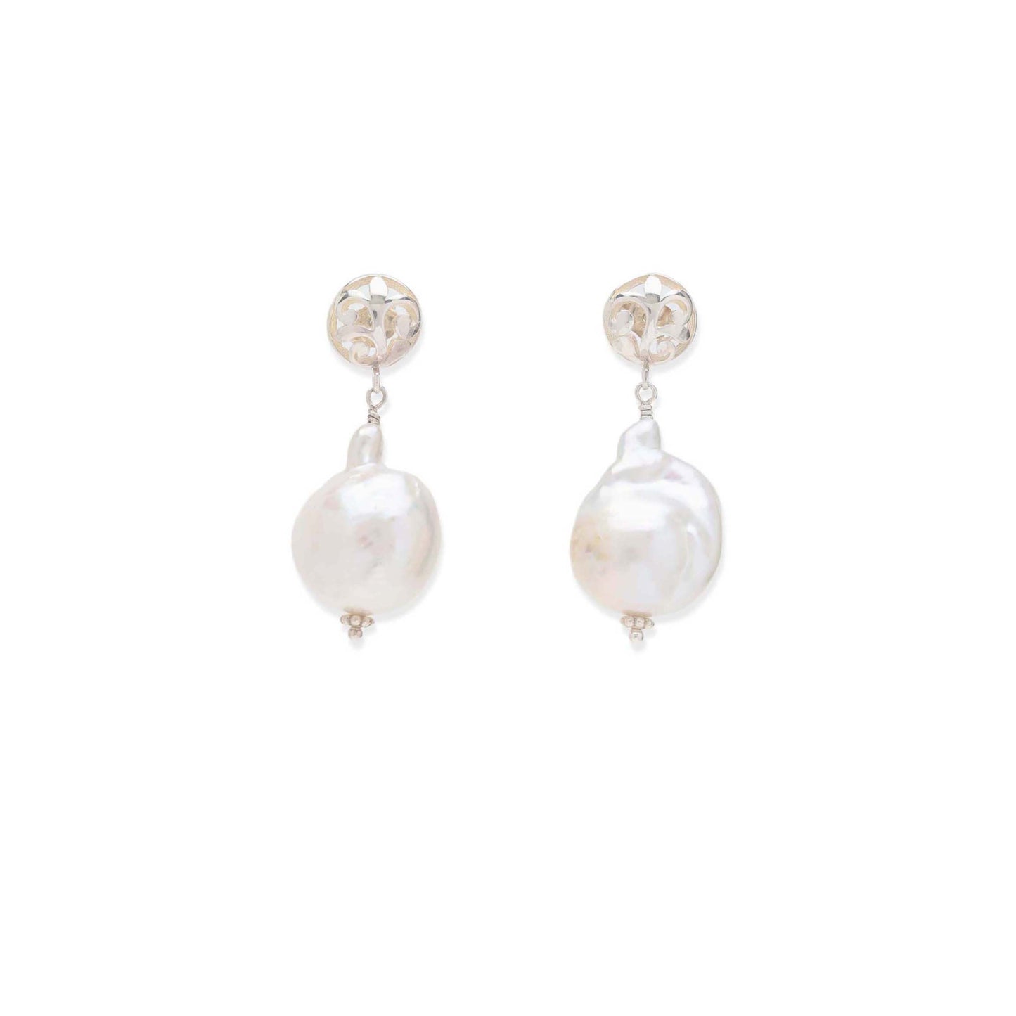 Baroque Pearl and Sterling Drop Earrings