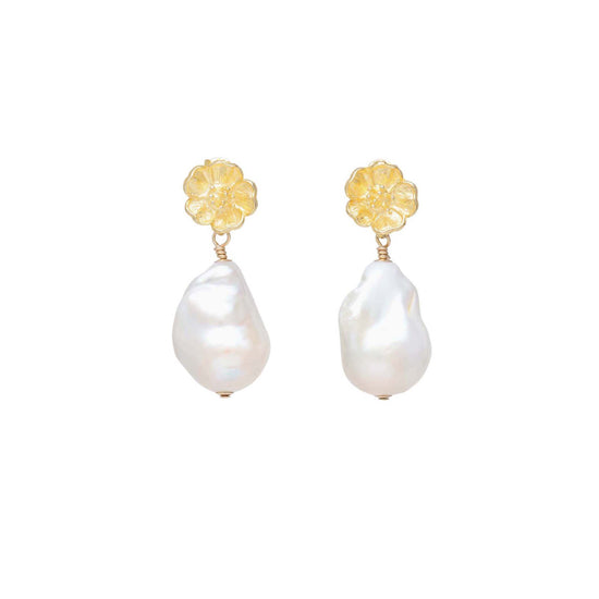 Gold Forget-Me-Not Baroque Pearl Earrings