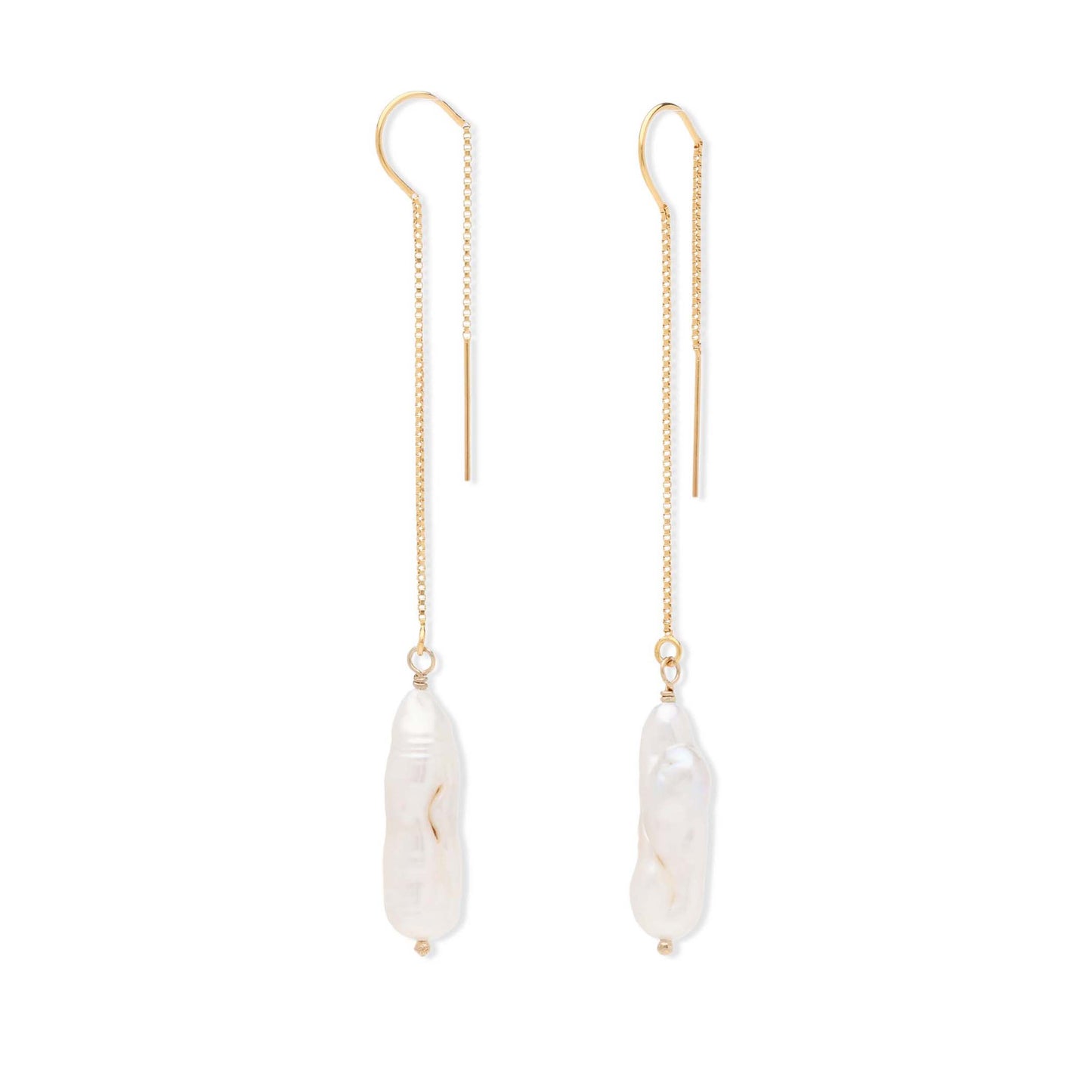 White Stick Pearl Gold Threader Earrings