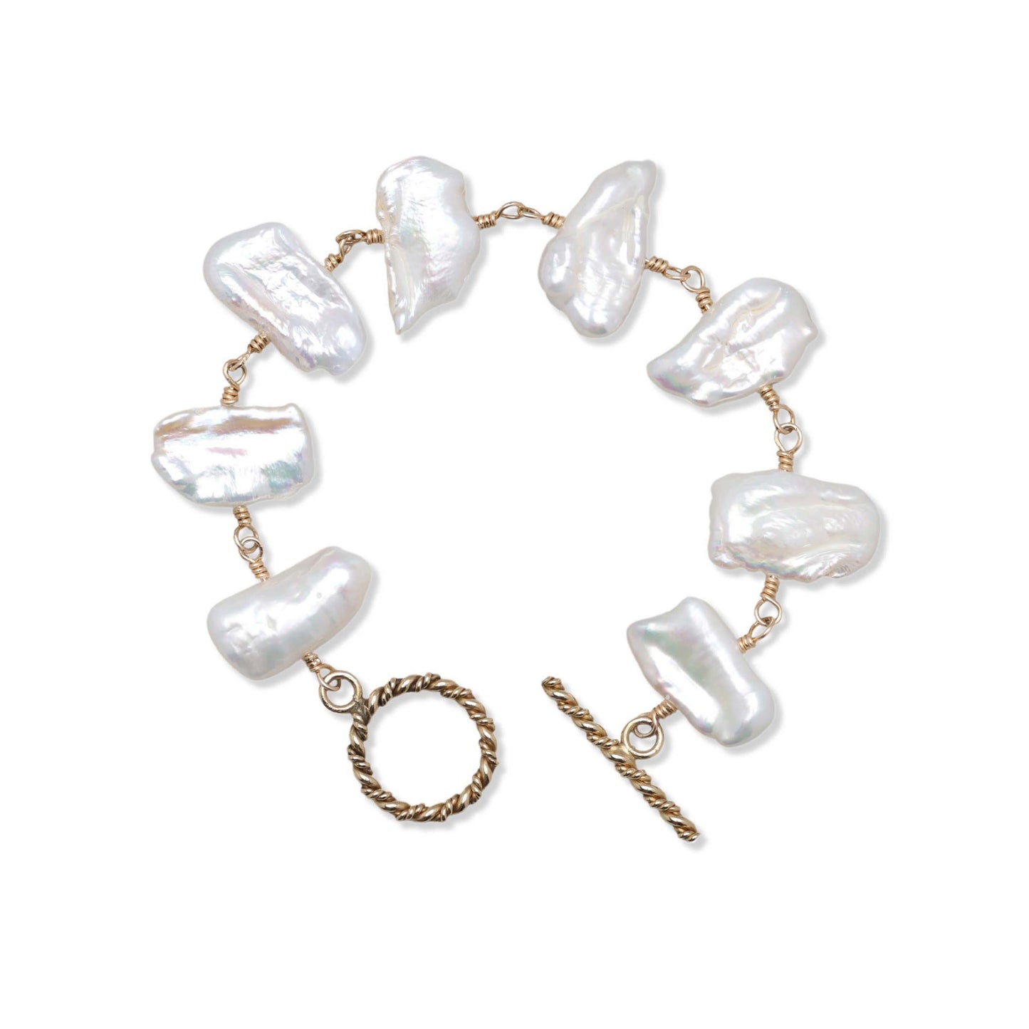 White and Gold Biwa Pearl Bracelet