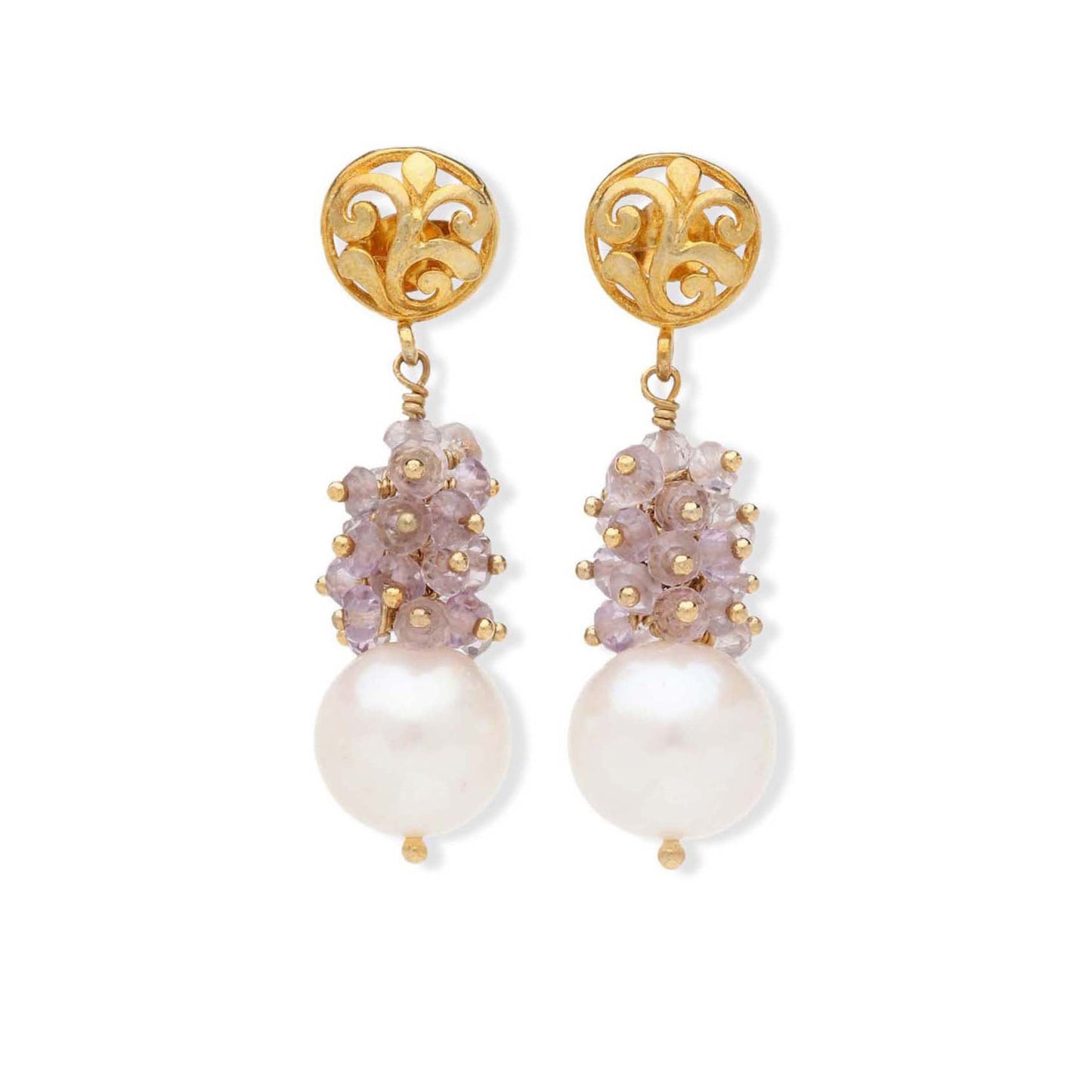 Pearl and Pink Amethyst Drop Earrings