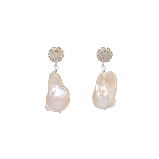 Champagne Pearl and Filigree Flower Post Earrings