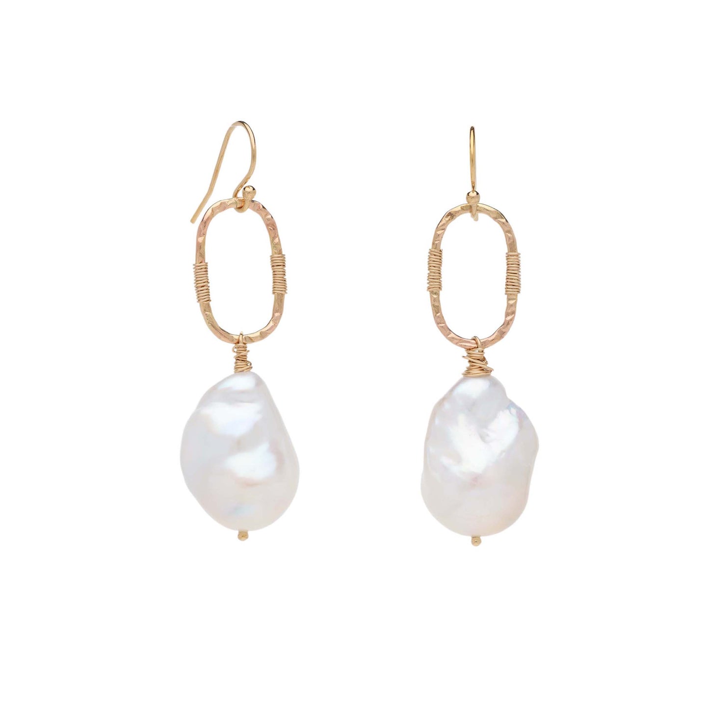 Golden Drop White Baroque Pearl Earrings