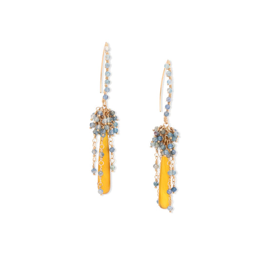 Golden Chalcedony and Kyanite Waterfall Drop Earrings