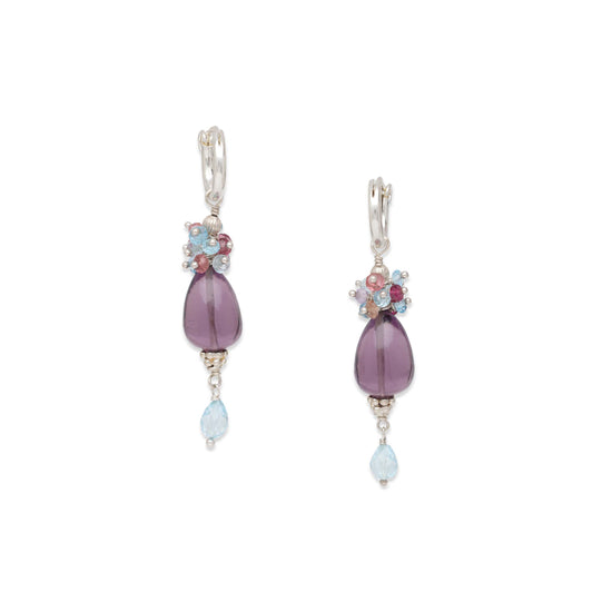 Deep Purple Amethyst and Mixed Gemstone Cluster Earrings