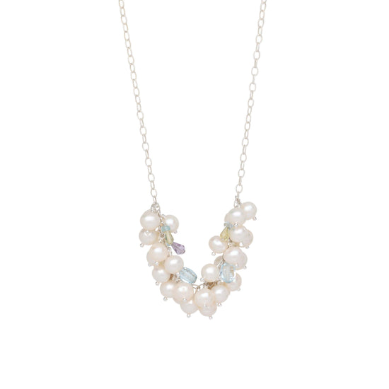 Pearl and Gemstone Cluster Necklace